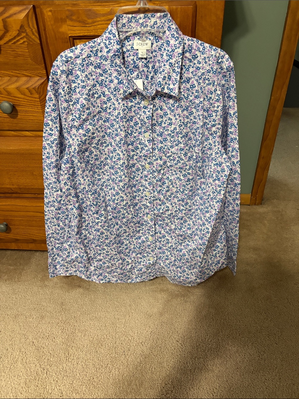 J. Crew Women’s Floral Button-Down Shirt in White, Purple and Blue
